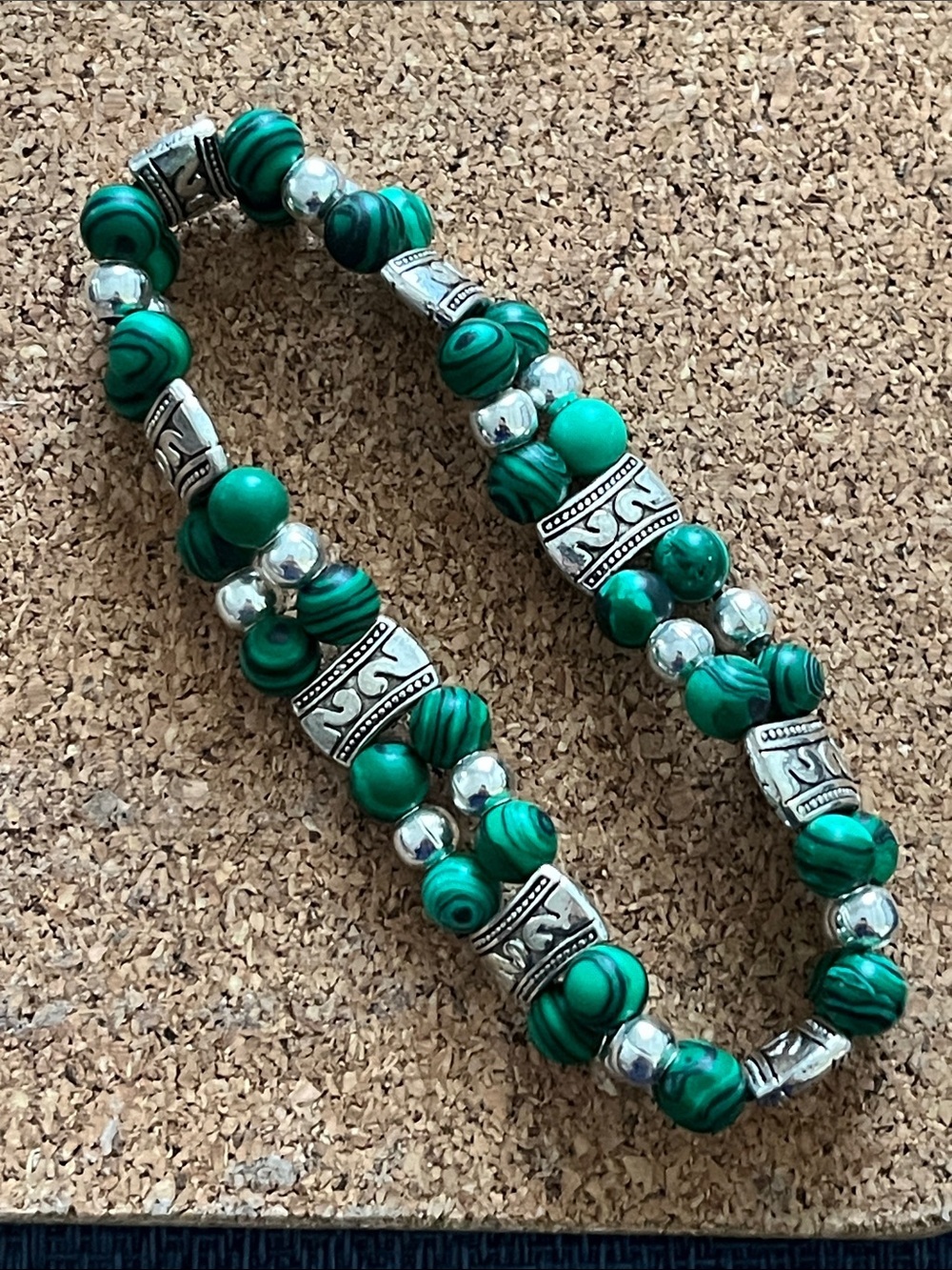 ❤️3 for 30 Item NWT malachite double strand bracelet. Elastic for easy wear. - Picture 3 of 3